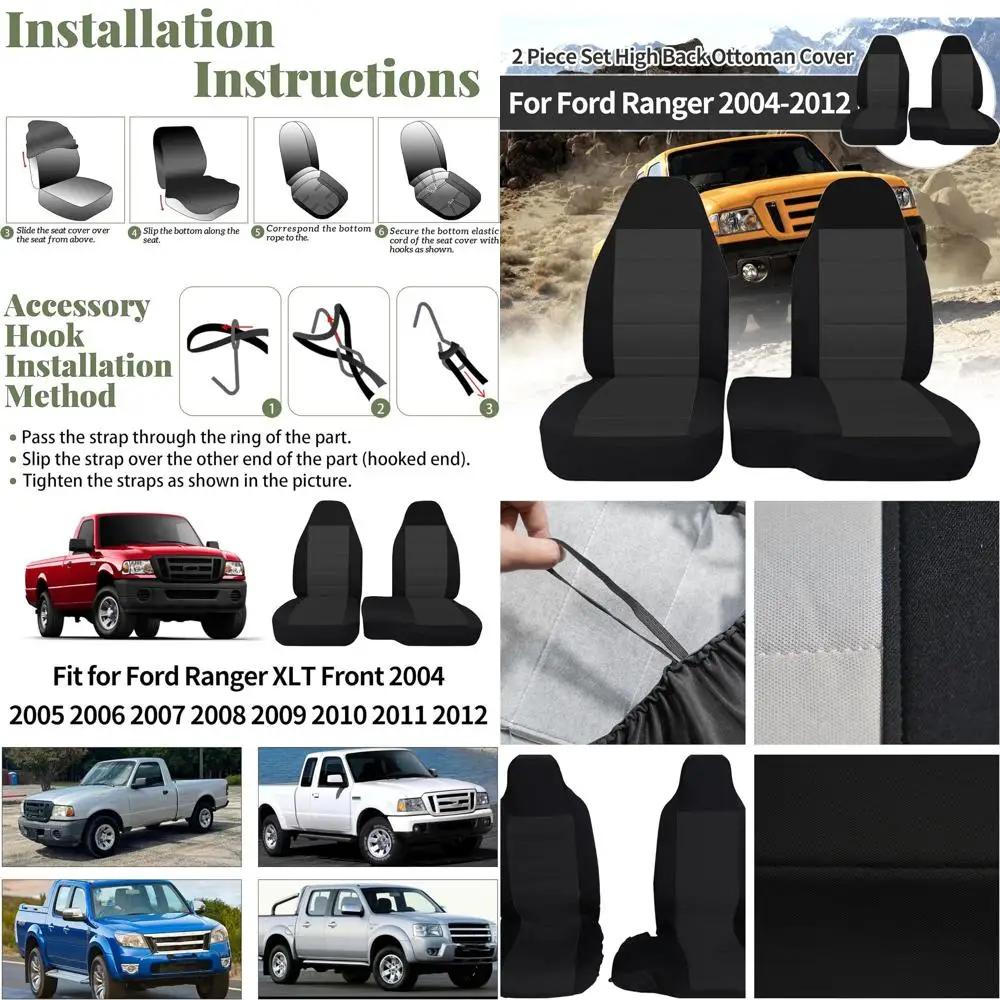 

2Pcs Front 60/40 Cloth High Back Bench Seat Cover Compatible with Ford Ranger XLT 2004 2005 2006 2007 2008 2009 2010 2011 2012-B