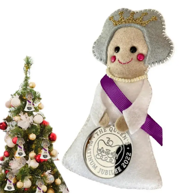 الملكة إليزابيث الثانية شعرت ديكور ، البلاتين اليوبيل ديكور دمية قلادة ، تذكارية الملكات تذكارية شجرة عيد الميلاد زخرفة ديكور
