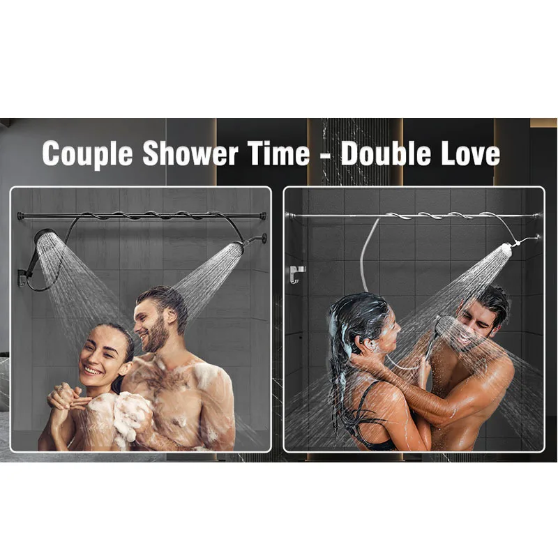 American Stainless Steel 3-Function Shower Kit Concealed Dual Shower Head Hand Holder Socket Extension Rod Bracket for Couples