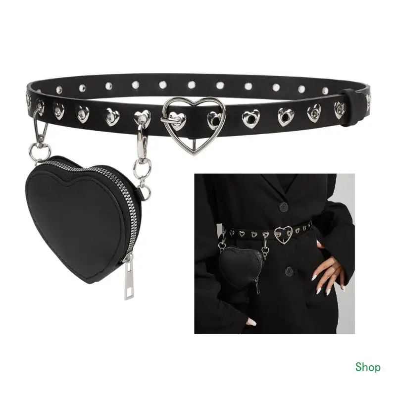 

Dropship Aesthetic Love Buckle Belt with Detachable Waist Bag for Teens Cool Rivet Studded Belt Women Waistband Mini Belt Bag