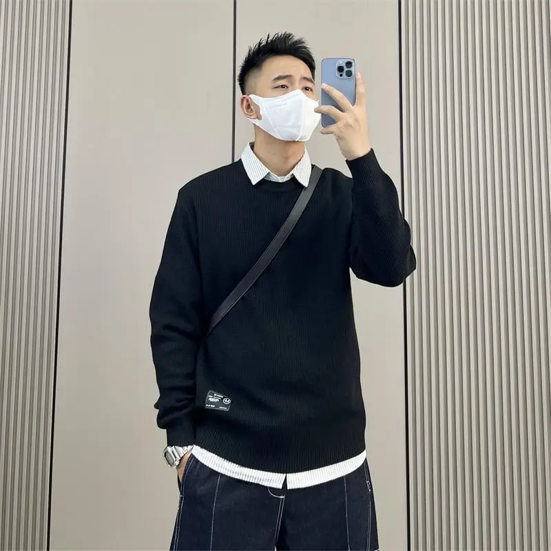 

Оверсайз свитер-поло из трикотажа (300 г/м²) для мужчин и женщин, осенне-зимний, свободного кроя, с длинным рукавом