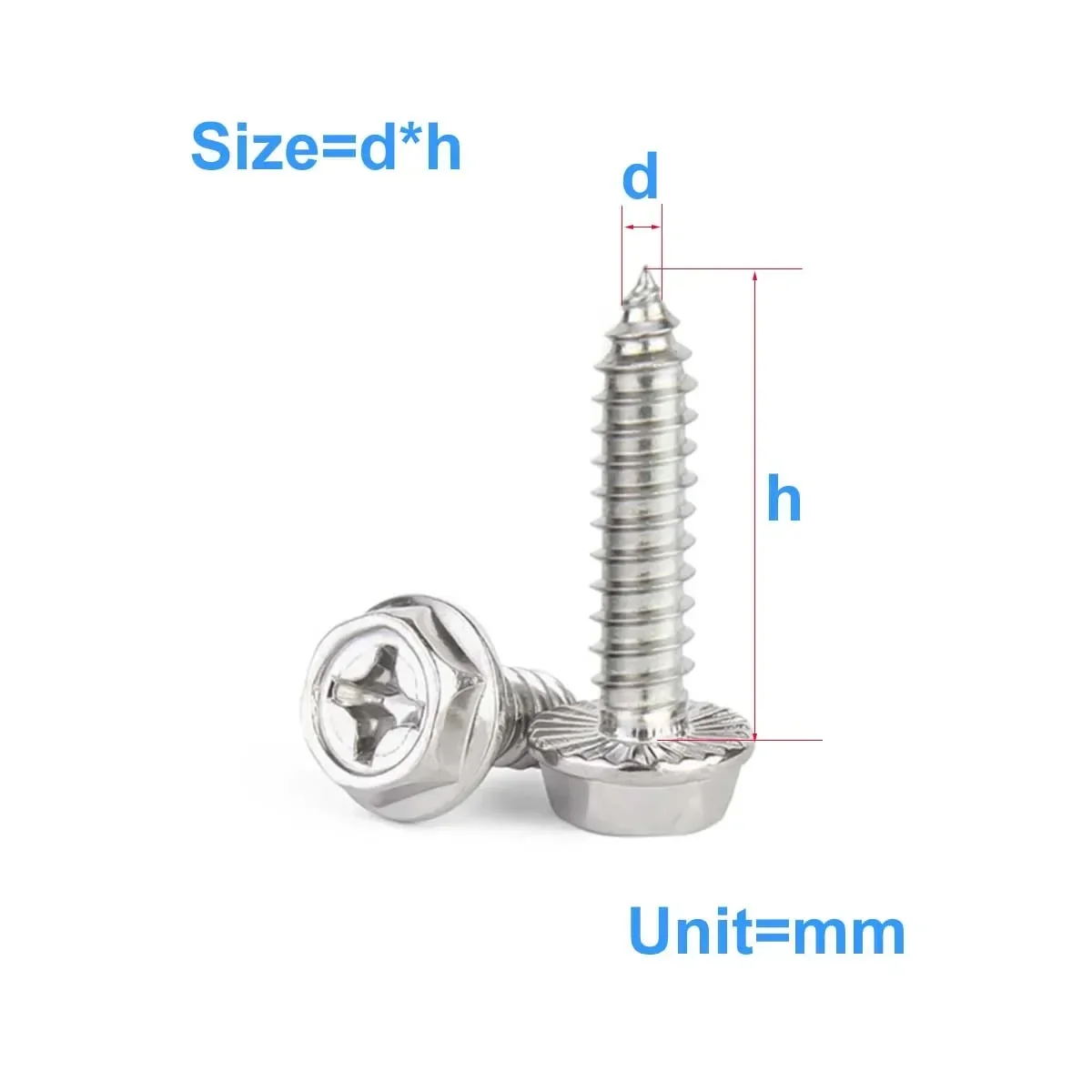 304 Stainless Steel Cross Hexagonal Flange Self Tapping Screw/Nail Recess Self Tapping Wood Screw M3M4M5M6