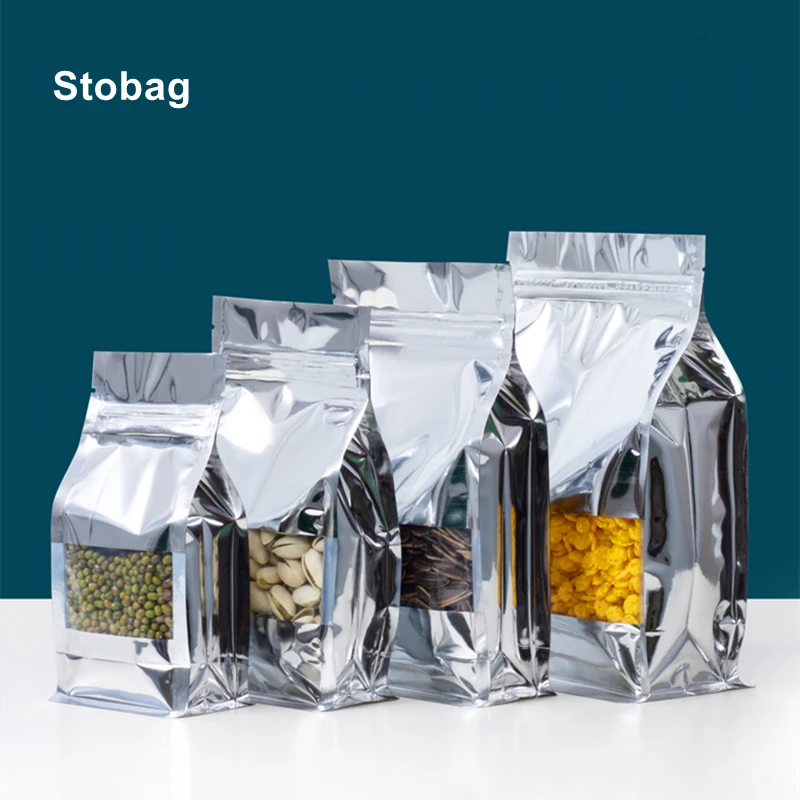 

StoBag 50 шт. упаковка для пищевых продуктов с застежкой-молнией, глянцевая алюминиевая фольга, подставка, герметичная для быстрого использования