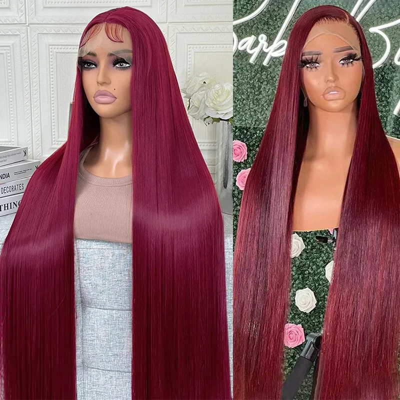 

99J Colored Lace Front Human Hair Wigs Straight Burgundy 13x413x6 Transparent Full Lace Frontal Wig Red Brazilian Wigs For Women