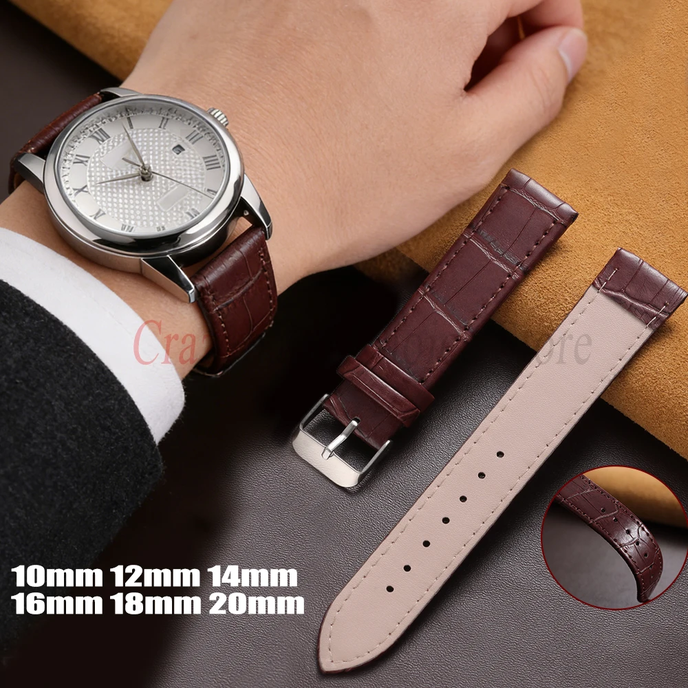 Lederarmband, 10 mm, 12 mm, 14 mm, 16 mm, 18 mm, 20 mm, modisches Armband mit Bambusmuster, für Herren und Damen, universeller Ersatz, schwarzbraunes Uhrenarmband