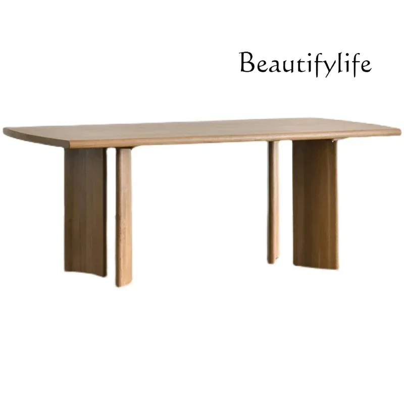N Medieval style dining table log cream wabi style Japanese small apartment simple dining table