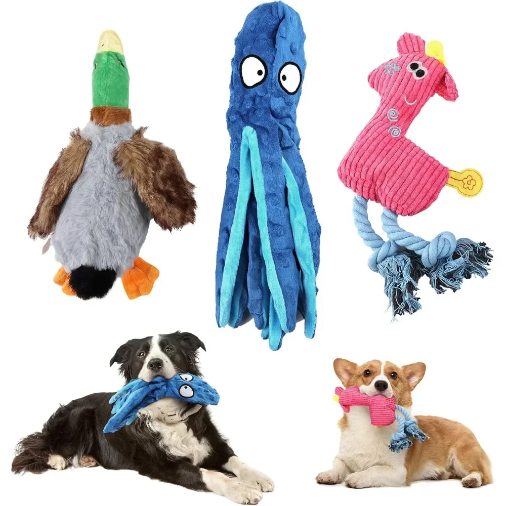 Pet Toys -Squeaky Dog Toy Tough No Stuffing Plush Crinkle for Aggressive Chewers Interactive for Puppy and Large Dog