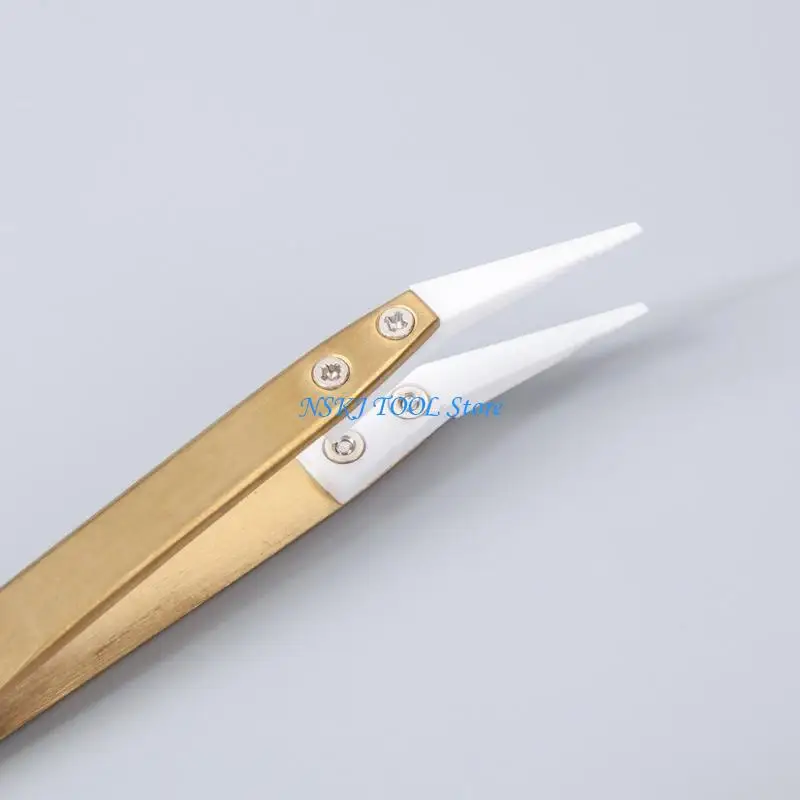 

L8RC Straight/Curved Reverse Tweezers Gold Ceramic Tweezer High-Temperature Resistant