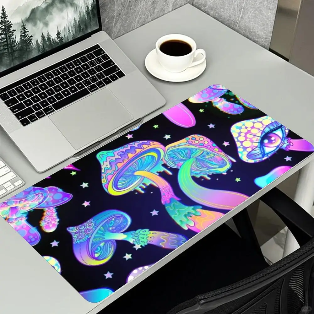 Cute Doodle Mushroom Skull Rainbow XXL Mouse Pad Non Slip Rubber Base HD Print Large Desk Mat for Kawaii Computer Office