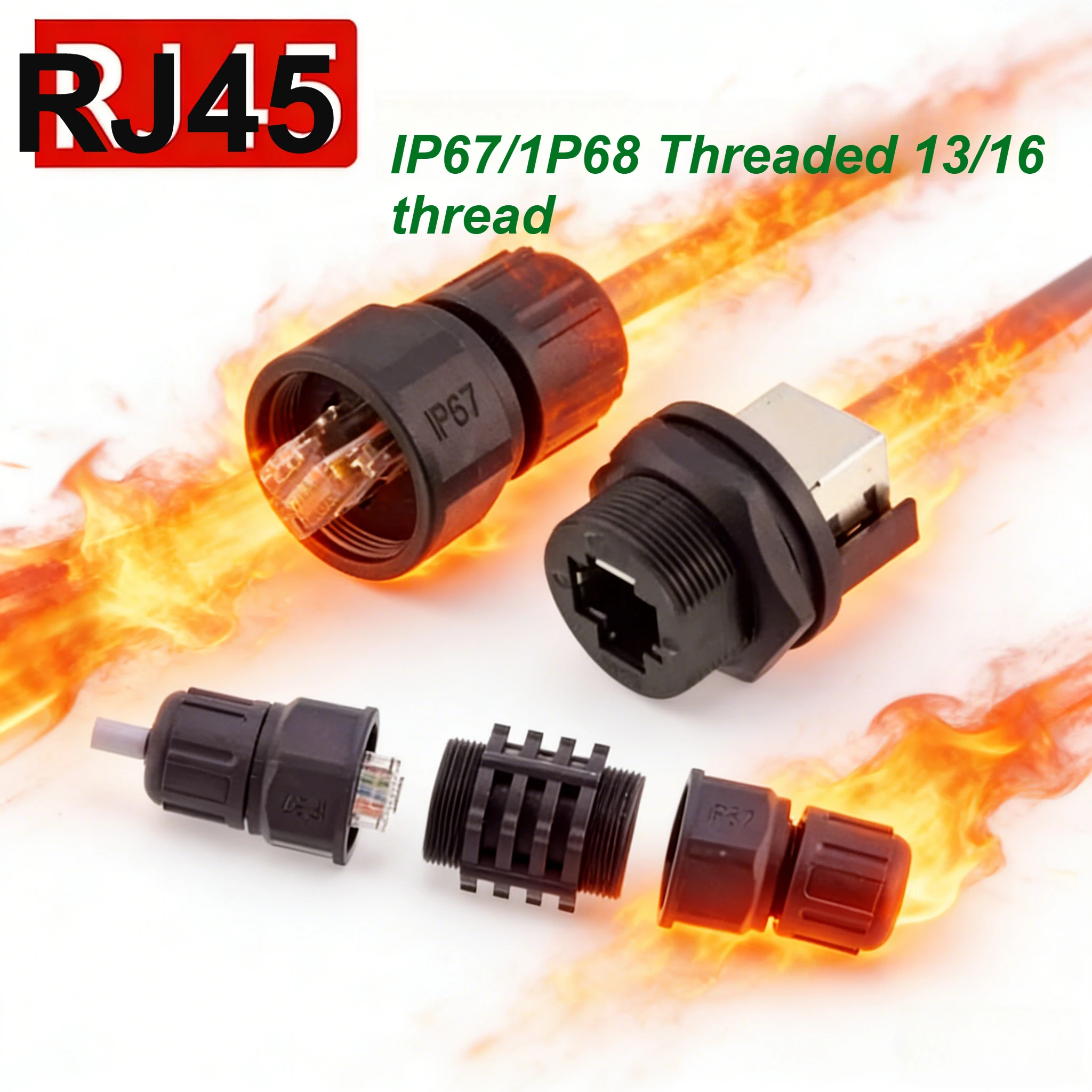 Network Interface IP67 Male Female Network Cable Crystal Head RJ45CAT6/5 Waterproof Panel Mount Aviation Plug Connector Outdoor