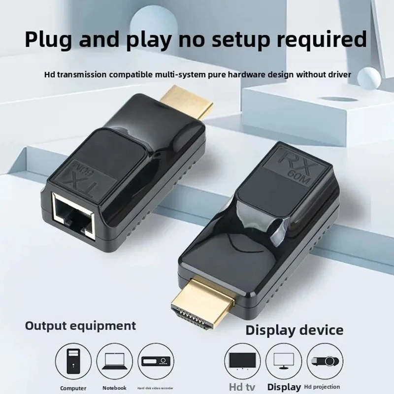 Adapter przedłużający sygnał HDTV, konwerter HD na sieć Ethernet RJ45, przeznaczony do transmisji przez kabel Cat5-e/6, rozdzielacz 1080p do telewizorów HDTV, DVD, PS4, dekoderów STB. — zdjęcie produktu 2