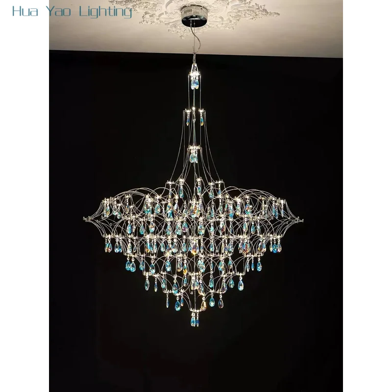 Villa Crystal Chandelier Grand Living Room Light Luxury Italian Style Starry Modern Art Staircase Lamp For Double-Height Spaces