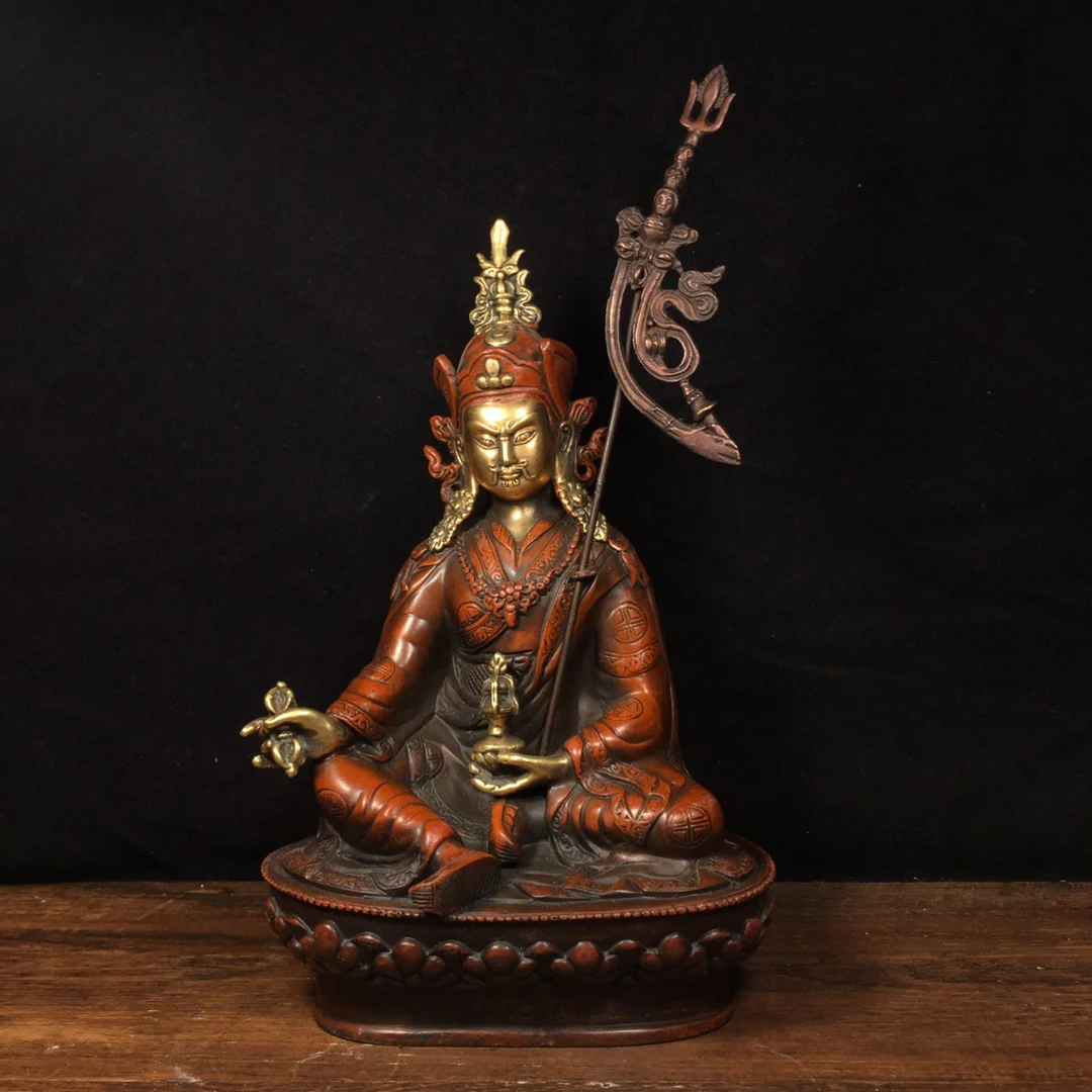 23.5CM High Pure Copper Plated True Golden Padmasambhava Guru Rinpoche 1442 g