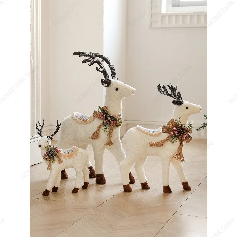 White Foam Reindeer Plush Figurine, Xmas Desktop Ornament For Christmas Tree Home Mall Window Scene Layout Holiday Spare Part
