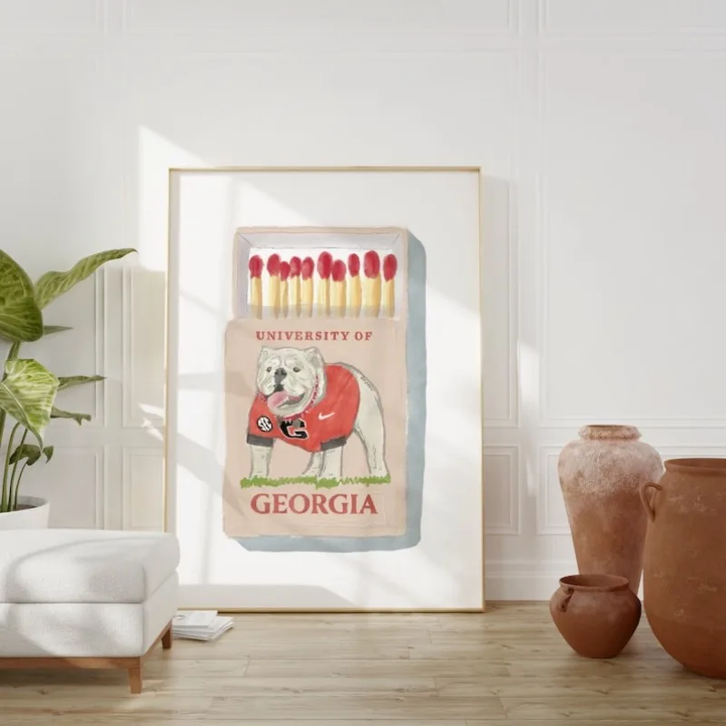 Georgia Bulldogs Matchbox Print, Digital Download, Matchbox Art, Georgia Art, Bar Cart Print, Georgia Bulldogs Art