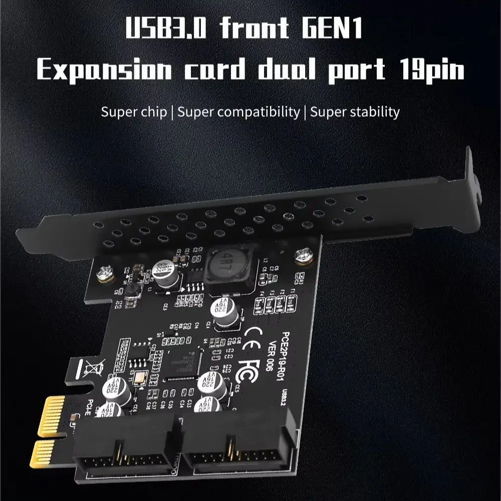 TISHRIC PCIE 1X USB3.0 GEN1 Expansion Card USB3.0 Front Gen1 Dual 19PIN To PCIE 1X Adapter For PCI E 1X-16X slot motherboard