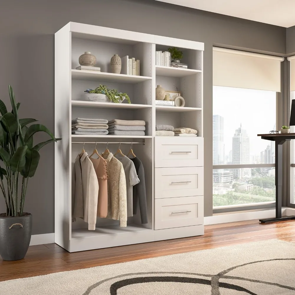 

61W Closet Organizer System in White, Wardrobe Storage System for Bedroom, Mudroom, Entryway, Living Room, or Kitchen Pantry