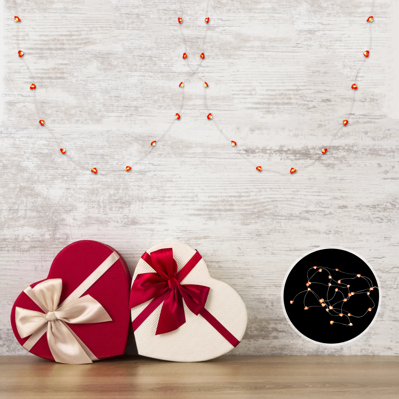 

1 Set Red Heart String Lights Copper Wire Led Lamp Valentine'S Day Room Decor - Indoor Fairy Lights For Bedroom Wedding Party