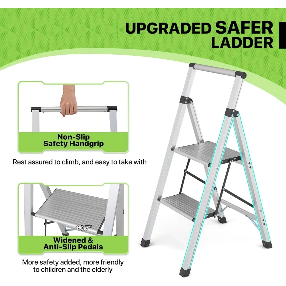 "brede antislip 2-staps aluminium vouwladder met handgreep voor thuis- en kantoorgebruik"