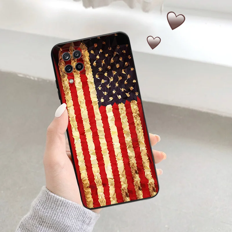 Phone Case for Samsung Galaxy A31 A32 A33 A34 A51 A52 A53 A54 A71 A52S A72 A73 4G 5G United States Flag Shell Black Cases Cover