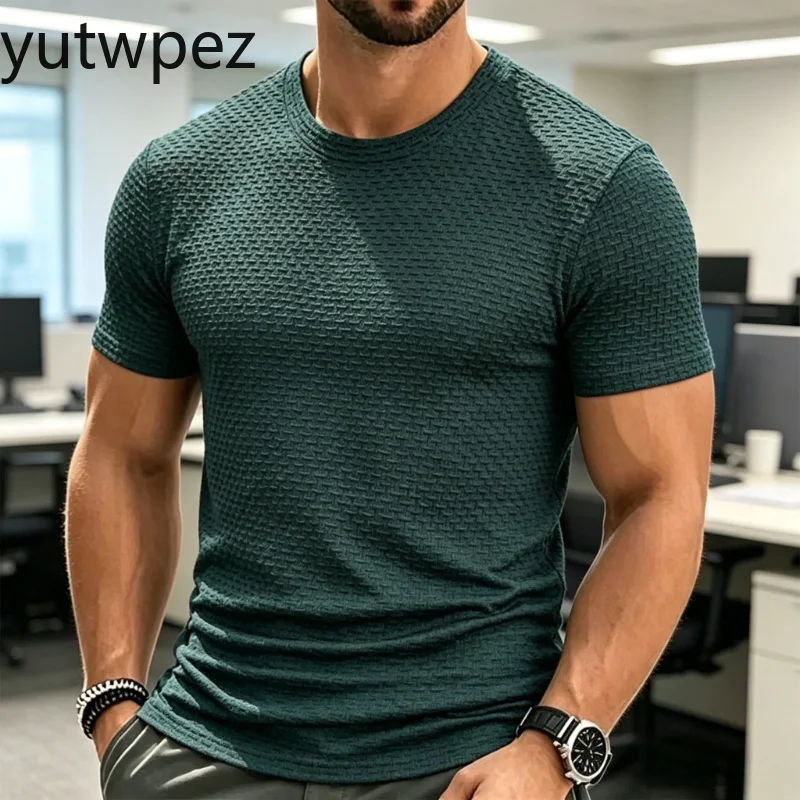 Herren High-End Eisseide Mesh T-Shirt Sommer Kurzarm Rundhals T-Shirt Mann Halbarm Dünnes Einfarbiges Sport-T-Shirt Oberteil