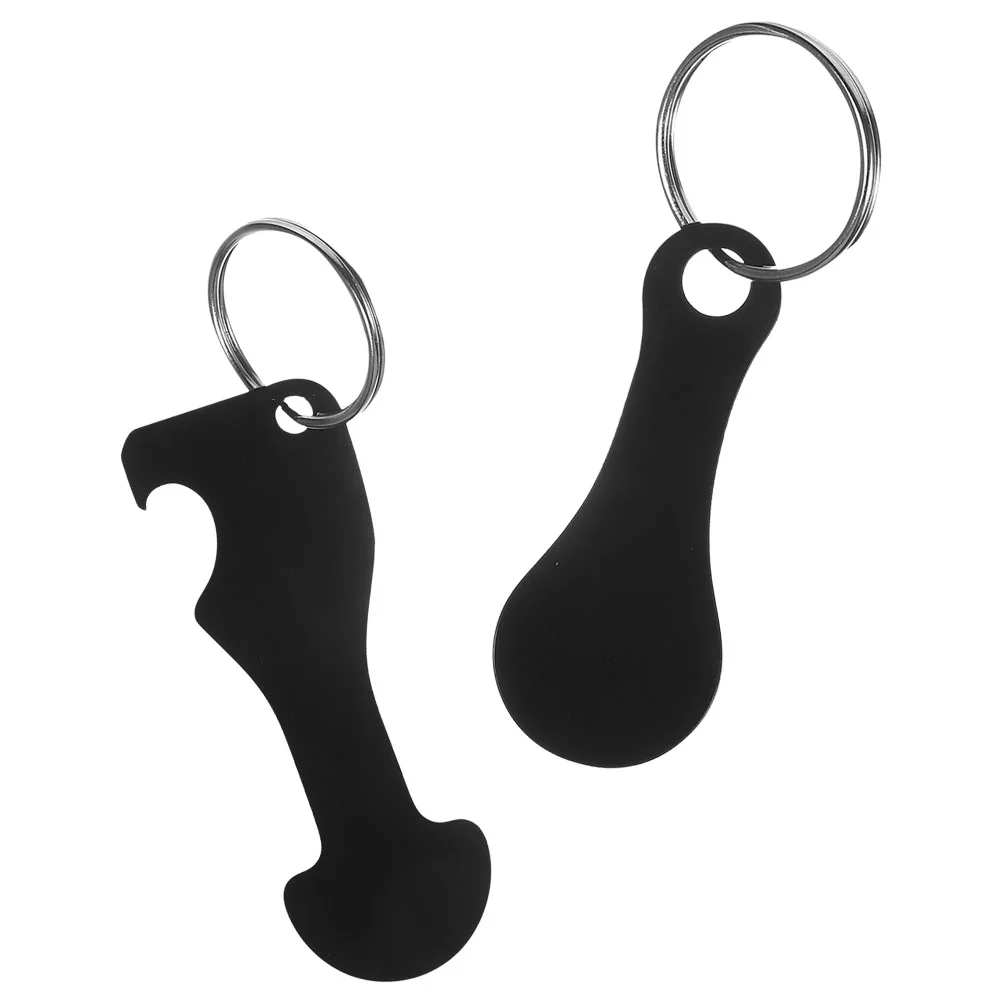 Token Keychain Bottle Opener Trolley Tokens Ring Black Zinc Alloy Metal Shopping