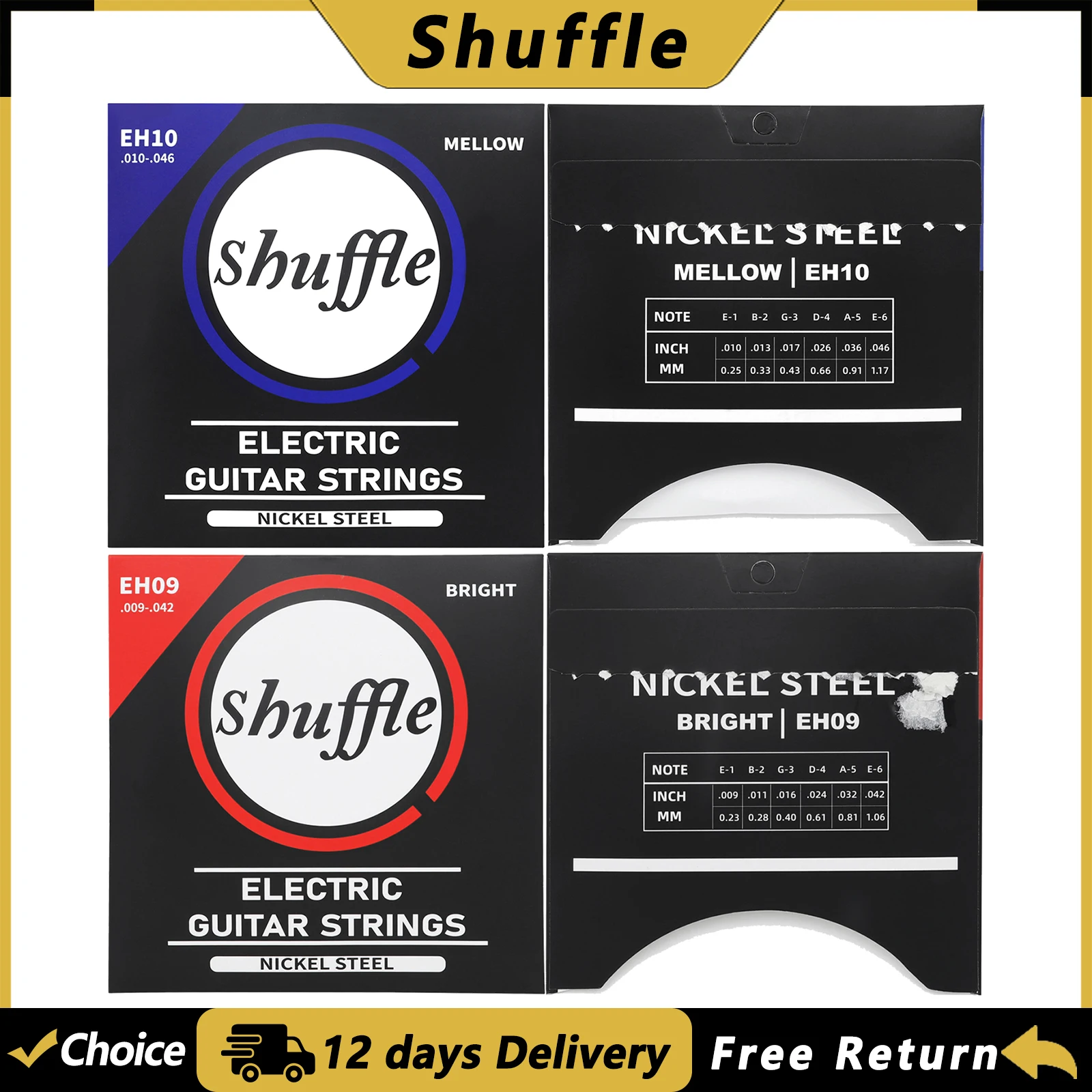 SHUFFLE Electric Guitar Strings Hexagonal Alloy Core Nickel Steel Anti-Rust Coating Guitar Strings Guitar Parts & Accessories