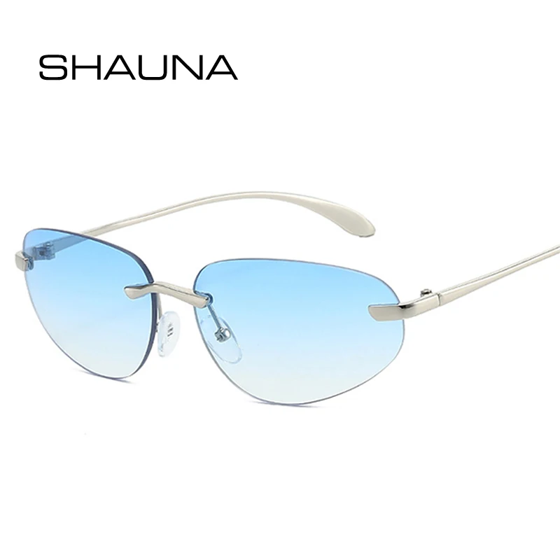 SHAUNA New Rimless Oval Sunglasses Women Fashion Blue Pink Gradient Shades UV400 Punk Men Outdoor Sun Glasses