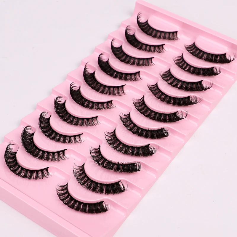 10 paia di ciglia finte in fibra sintetica popolari, ciglia da innesto naturale in un pezzo, spesse ciglia russe a forma di D