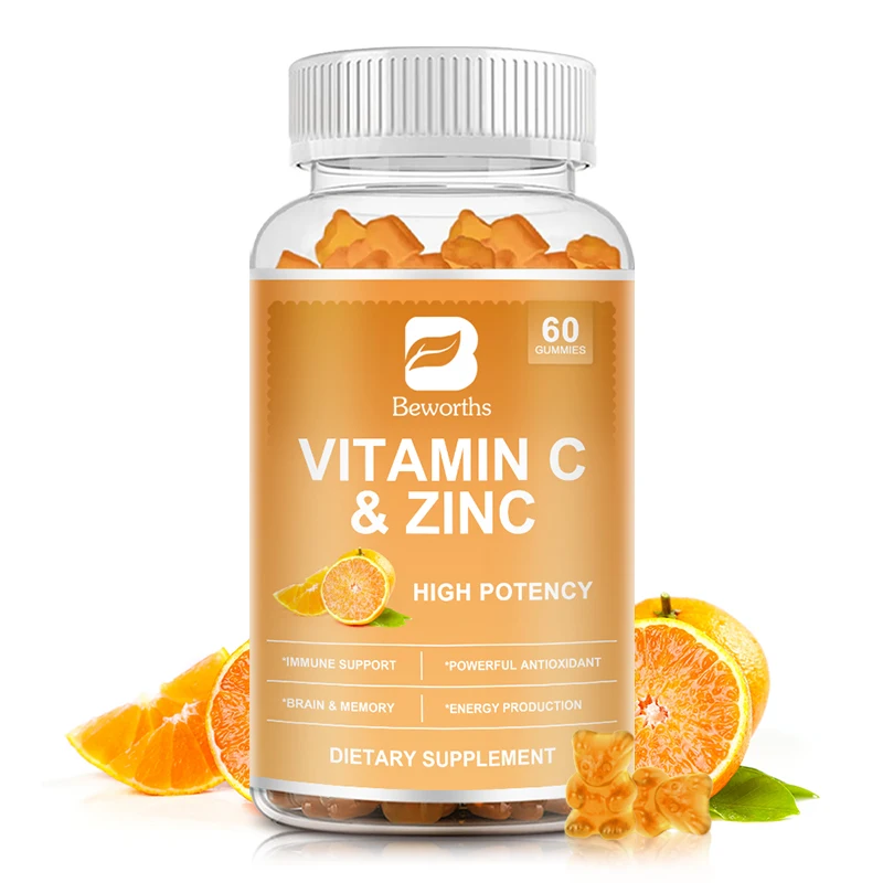 

BEWORTHS Vitamin C & Zinc Gummies Multivitamin Adults Daily Immune Supplement Promotes Collagen & Skin Health Suply Energy Cell