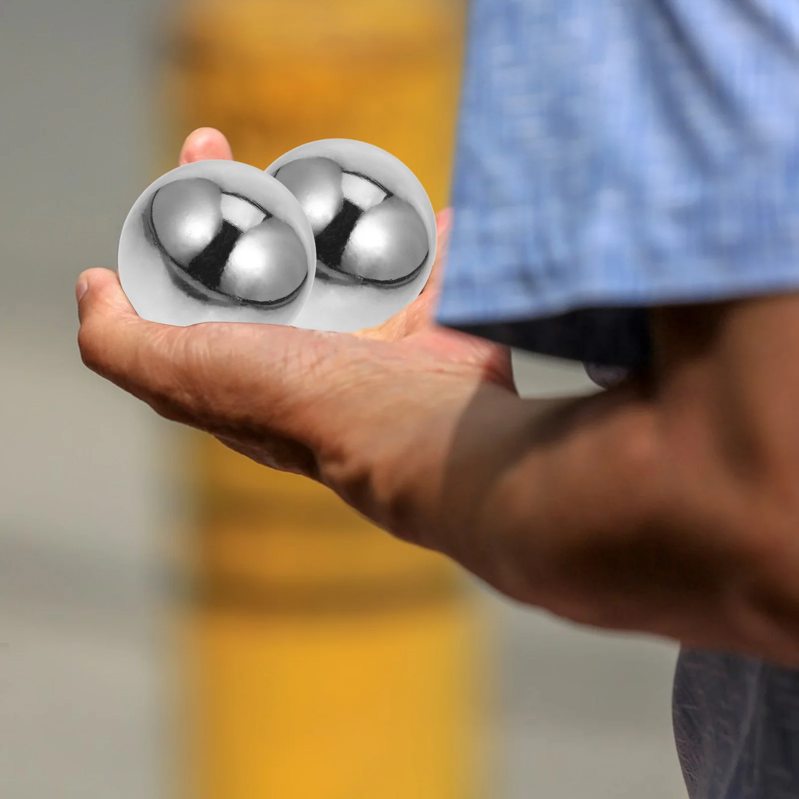 

2 Pcs Massage Fitness Ball Silver Stainless Exercise Muscle Relaxer Chinese Baoding Health Wellness