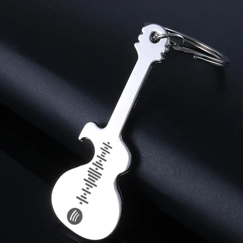 Double Sided Polished Music Keychain Guitar Bottle Opener Creative Metal Gifts Free Engraving of Code Characters with Pictures