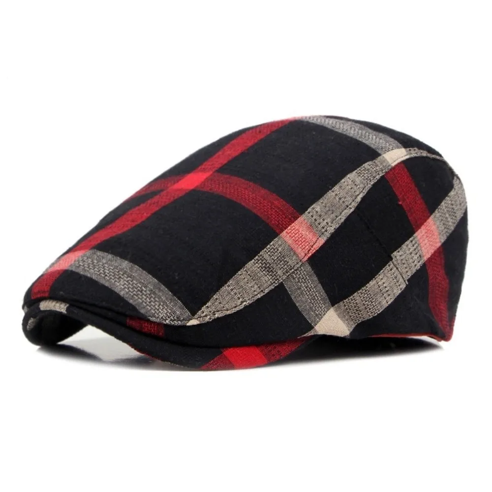Unisex Colorful Plaid Berets Button Adjustable Soft Flat Caps Breathable Thin Summer Visor Hat for Men Women