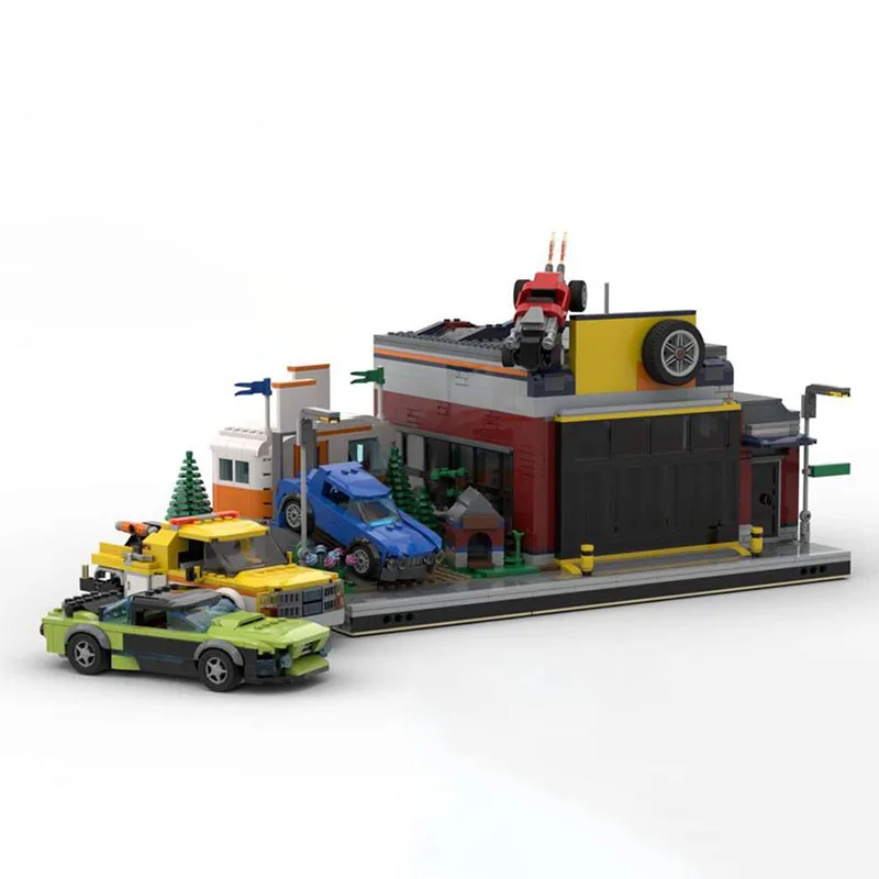 2063pcs MOC Upsized Tuning Workshop Vehicle Modification Scene DIY Model Building Blocks Birthday Gift