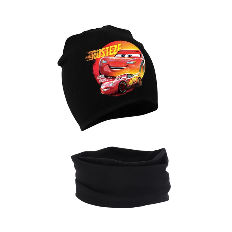 Lightning McQueen Baby Hat Scarf Cars Disney Movie Cartoon Autumn Winter Warm Comfortable Child Beanie Knit Cap Collar 2Pcs Set