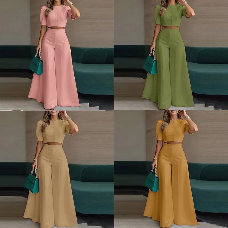 

Весенний новый модный повседневный элегантный комплект из двух предметов: укороченный топ и брюки для женщин. Изысканный и стильный.