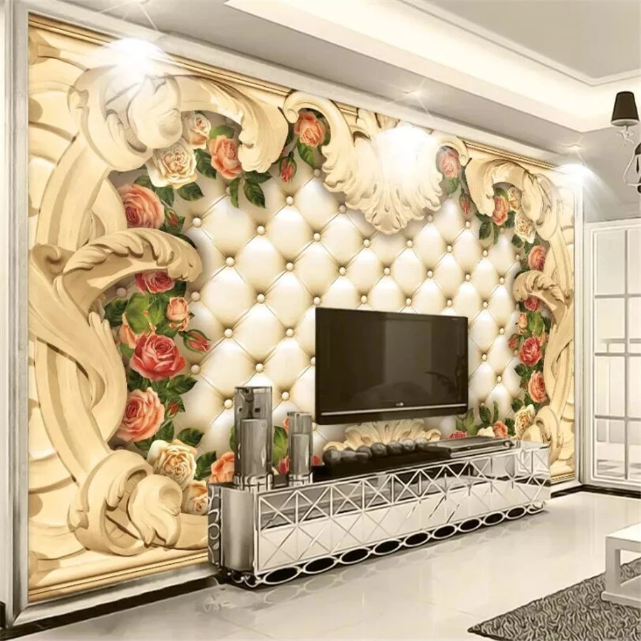 Customized 3D photo Mural Border Luxury Soft Bags Rose Wallpaper Living room sofa TV background wall bedroom restaurant flowers
