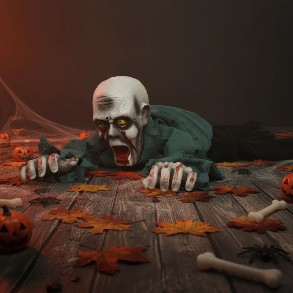 電動ハロウィン-クロールゴースト-バルドヘッド-音声起動-クライミングゾンビフィギュア-リアルな折りたたみ式-エスケープルーム-クライミングゴースト
