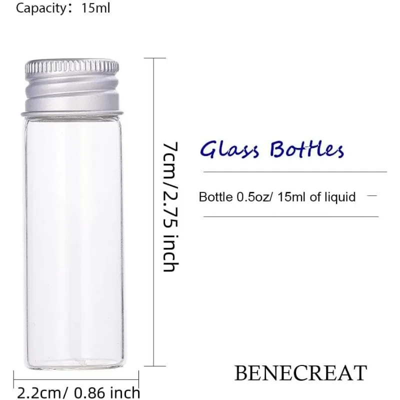 20 Pack 15ml/0.5oz Glass Bottles Sample Vials with Screwed Aluminum Caps for Wishing Message Bottle, Sample Liquid Arts