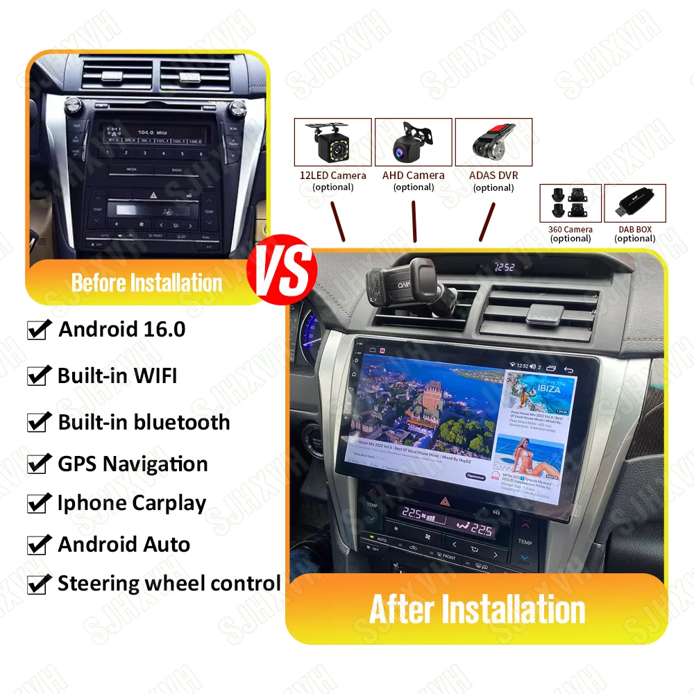 

Carplay Wireless Android 16 For Toyota Camry 50 55 2012-2017 Multimedia Automotive Autoradio Car Radio 4G wifi gps Car Stereo