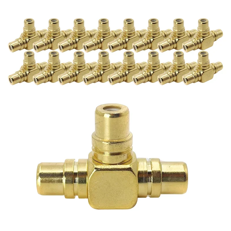 2/4/8/16PCS T Type RCA Female To Dual RCA Female Connector Brass Lotus Three Split One-in-two Extension Conversion RF Connector