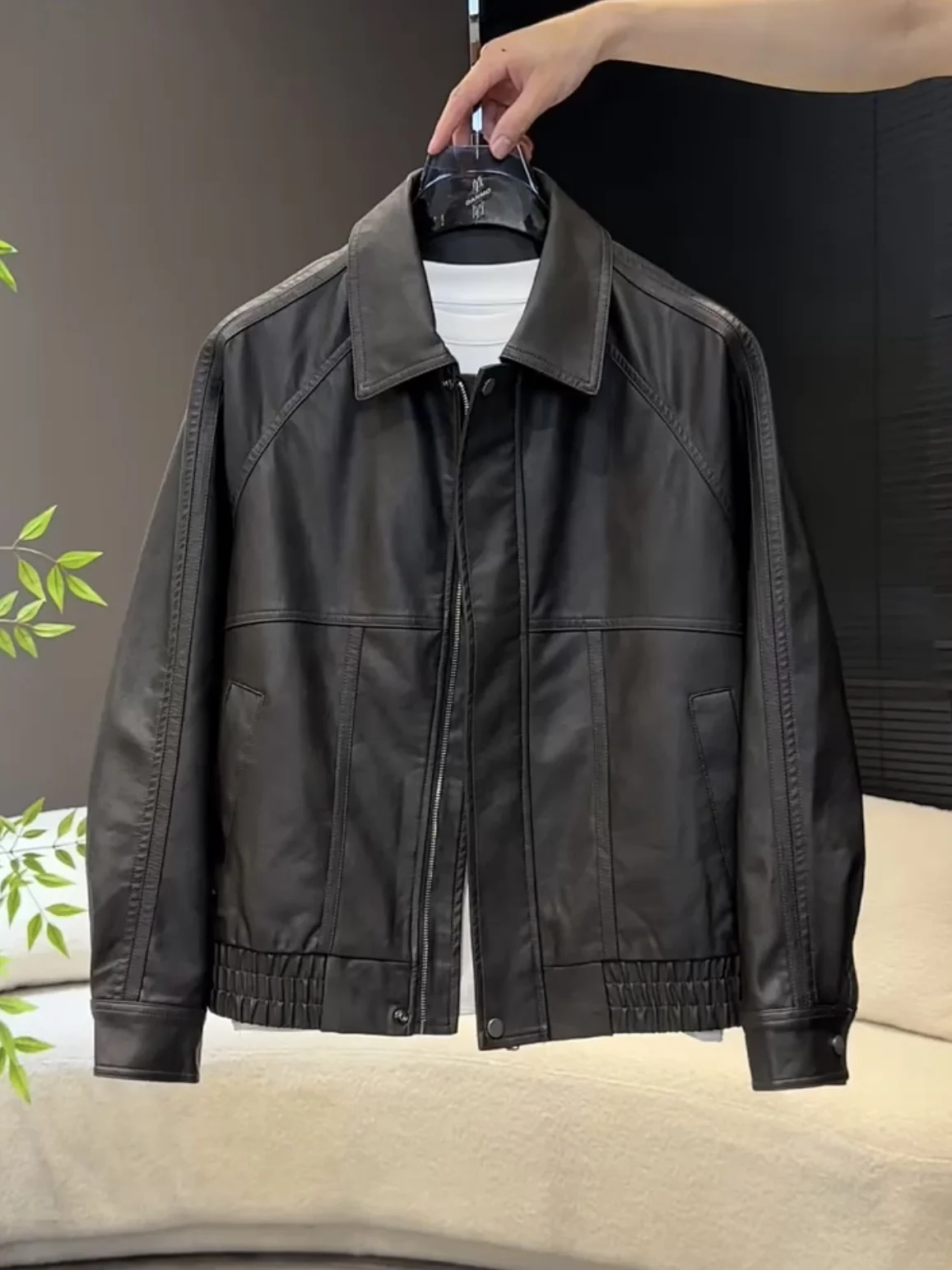 

Retro American Sle PU Leather Jaet Men's Faionable Mature Spring Autumn Outerwear Stand Fit Busin Casual Long Sle...