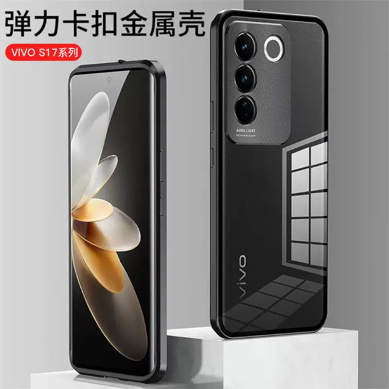 Vivo V29 VivoV29 5G V2250 Case Shockproof Metal Bumper with Clear Tempered Glass Hard Cover Phone Case for Vivo V29 5G V2250