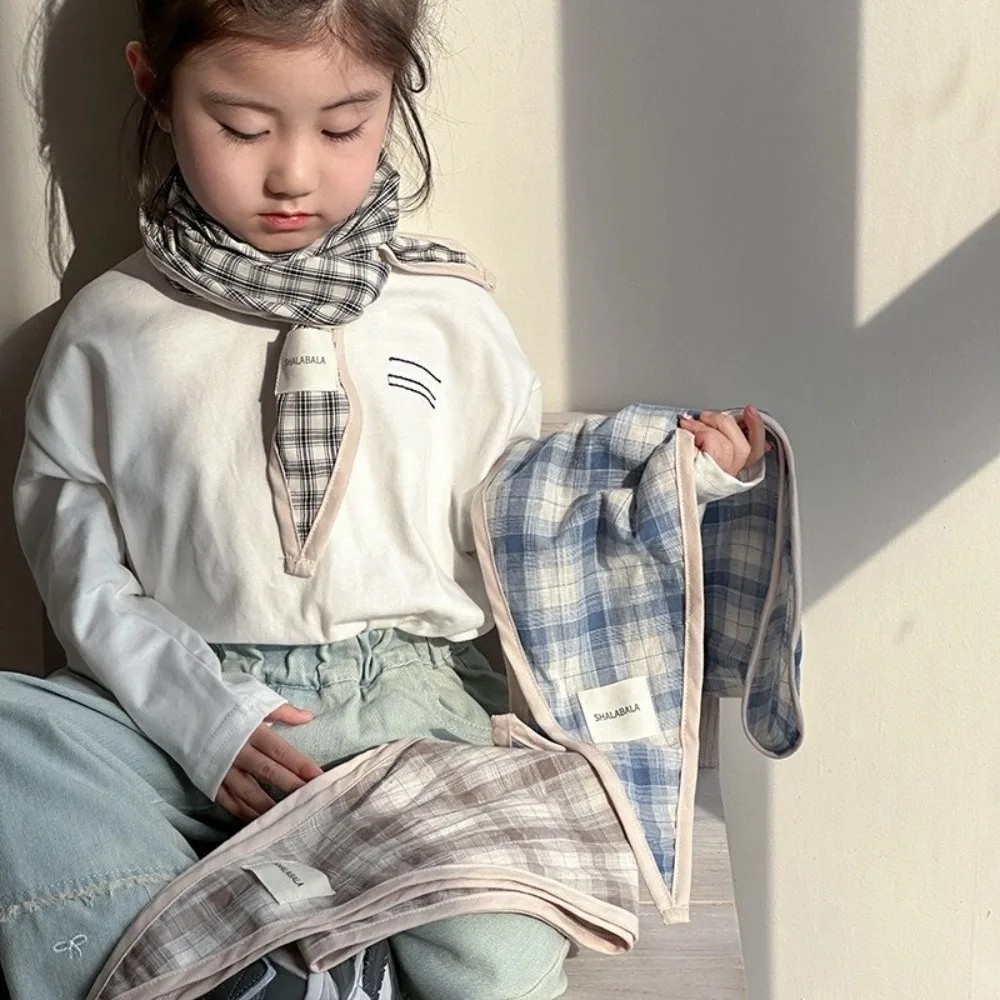 

Винтажный корейский детский шарф, клетчатая милая треугольная бандана, полосатый шарф на талии для мальчиков и девочек, шейный платок