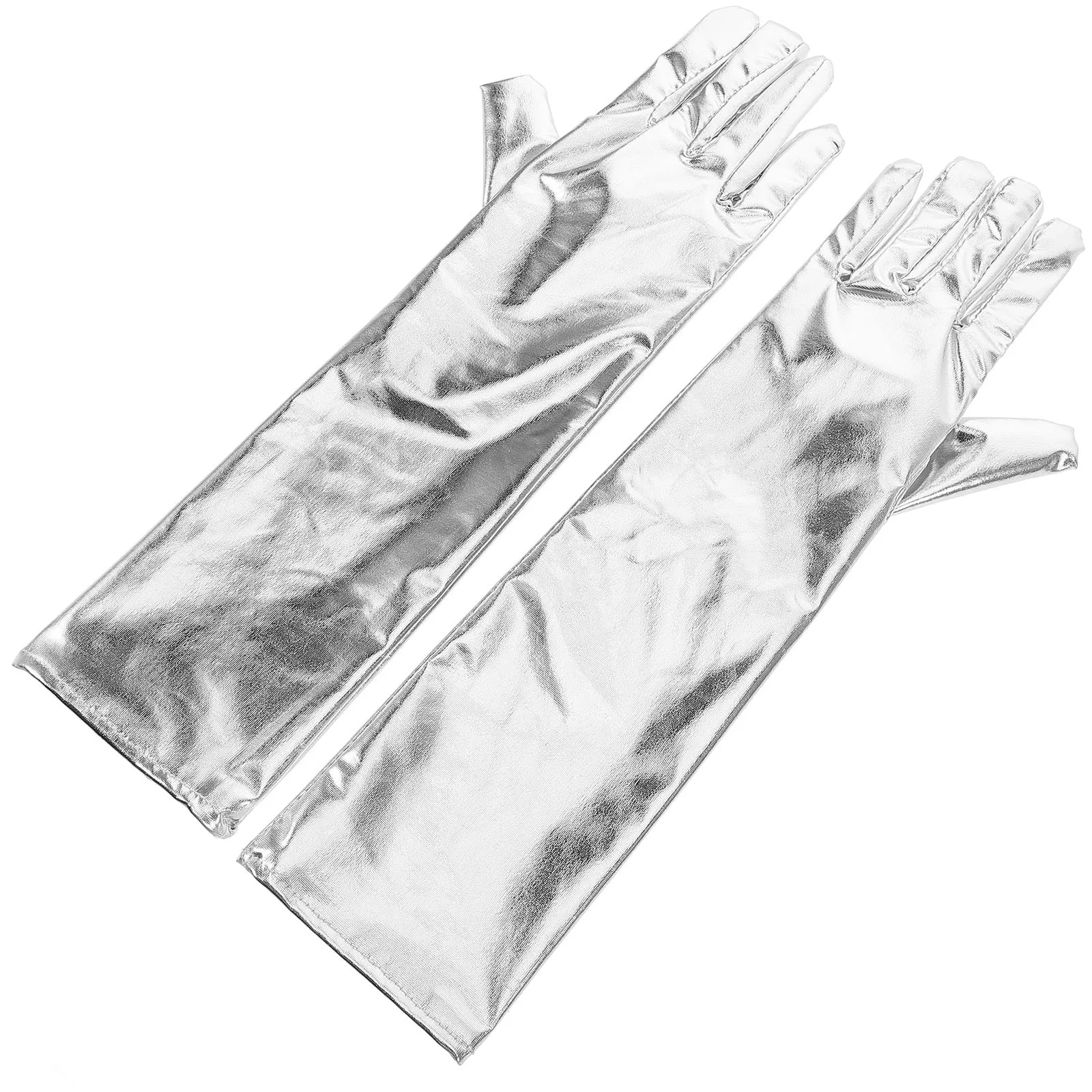 

1Pair Shiny Metallic Elbow Length Gloves Patent Stretch Design for Stage Performances Themed Parties Costume Accessories