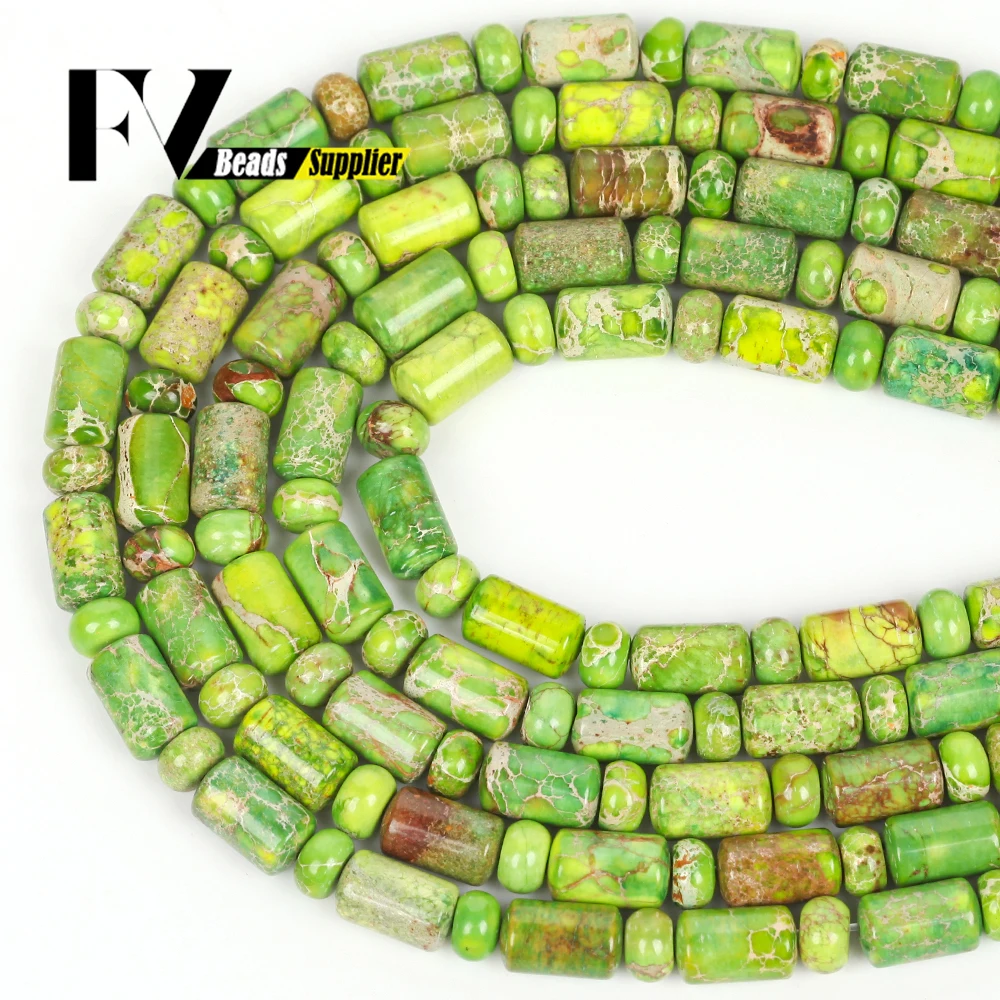 4x6x10mm Natural Stone Beads Green Sea Sediment Jasper Rondelle Tub Beads for Jewelry Hand Ring Necklace Accessories Making DIY