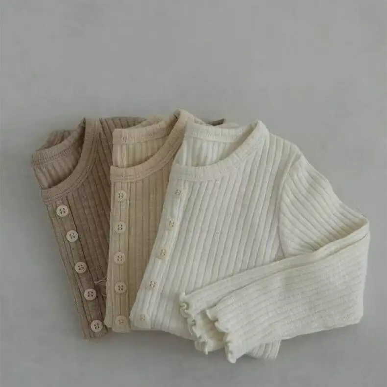 Autumn New Baby Long Sleeve Clothes Set Infant Boy Girl Cotton Comfortable Pajamas 2pcs Suit Kids Ribbed Knit Home Wear Outfits