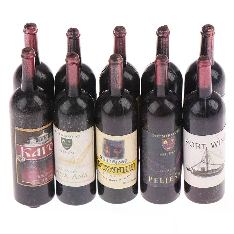 10 قطعة 1/12 دمية مصغرة مجموعة زجاجات النبيذ الصغيرة مع صندوق محاكاة المشروبات نموذج لعب لدمية ديكورات منزلية اكسسوارات #2