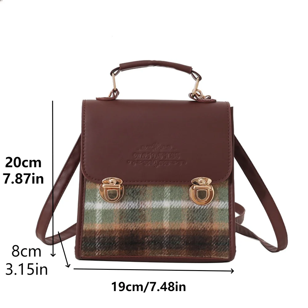 Tas bahu Preppy portabel, tas selempang Vintage netral, tas sekolah anak perempuan