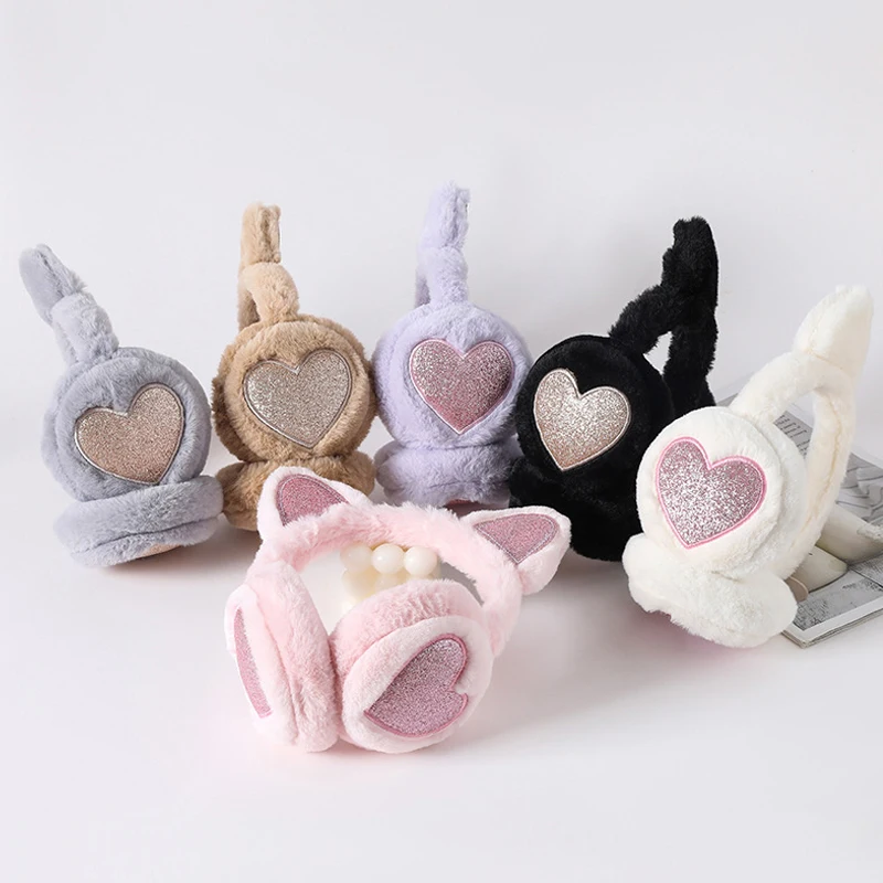 

Cute Glitter Cat Ear Earmuff Soft Plush Warmer Winter Warm For Women Men Fashion Solid Earflap Outdoor Cold Protection Ear Cover